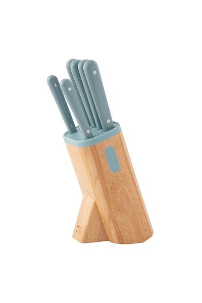 Berghoff Slate Knife Set with Stand, 7 Pieces, Steel, ABS, Wood, Blue