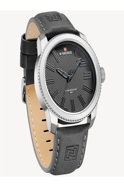 Naviforce Wrist Watch For Men For Dream With Black Dial Leather Belt with Gray Color