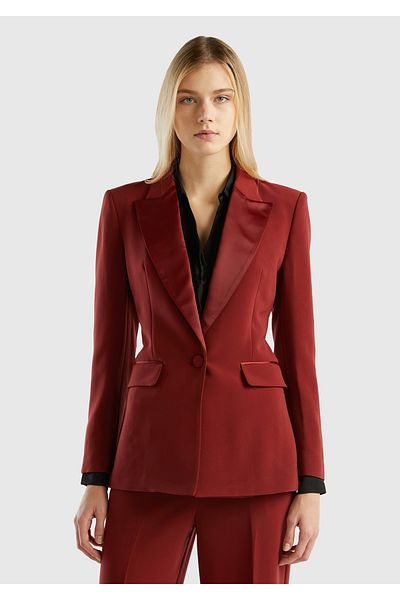 United Colors of Benetton Jachetă de damă din satin burgundy - guler cu un singur buton
