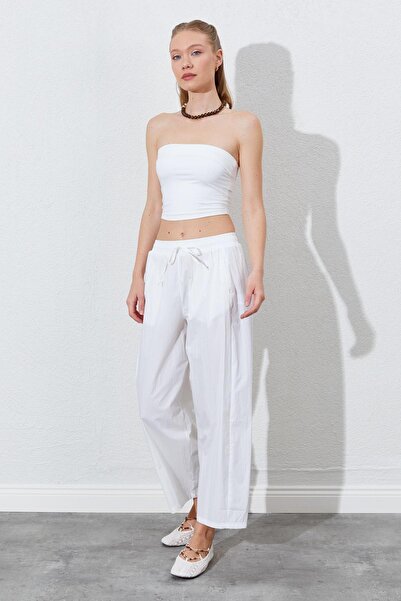 TENA Women's Bone Waist Elastic Hidden Pocket Detailed Loose Cut Trousers