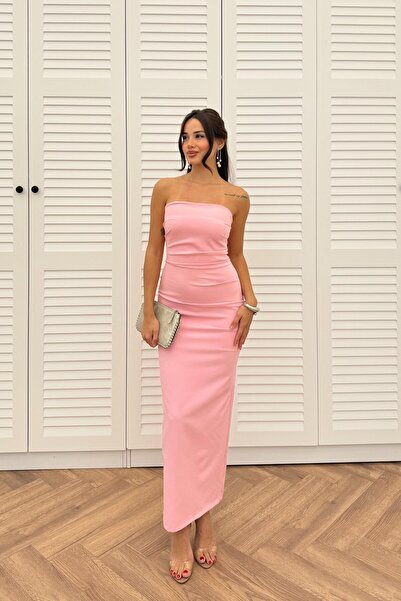 Hotfashion DRAPELİ STARPLEZ ARKADAN YIRTMAÇLI ELBİSE