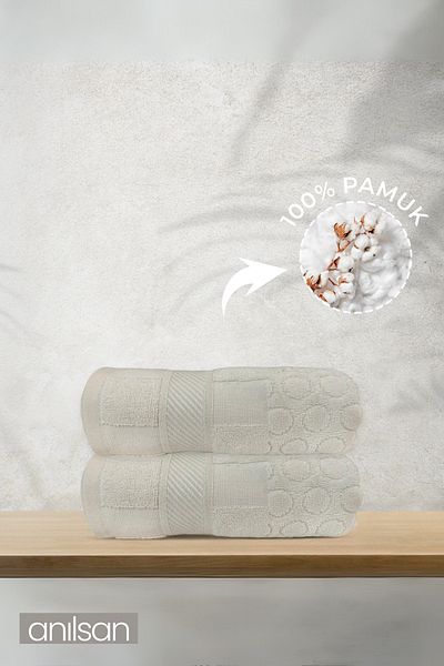 Anılsan 2 Pack Ossa Hand Towels - 50X90 Cm, 225 Gr, 100% Cotton, Spa and Hotel Towels, Suitable for Daily Use