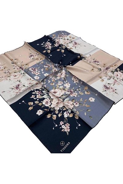 Vissona Μεταξωτό μαντήλι Twill Navy Blue, Μπεζ