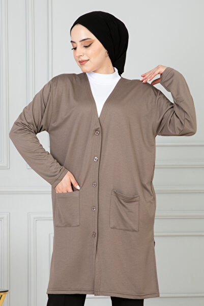 nacar çarşı Women's Brown Mother Long Thin Combed Cotton Cardigan