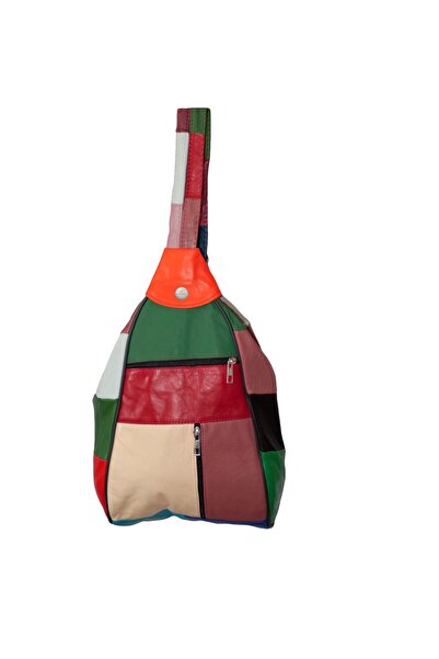 OEM Rucsac dama 2 in 1, Dazoriginal, piele naturala, crem-verde, inchidere fe...