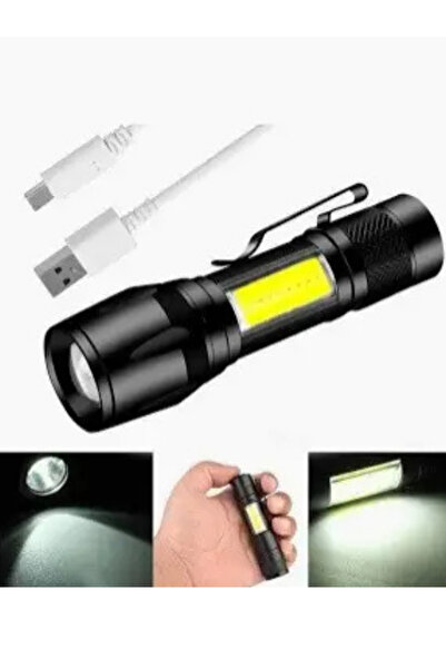 starex KUT-02 Ultra Güçlü 2500 Lumens + 5w Cob Led Usb Şarjlı El Feneri Kutulu Kamp Feneri Avcılık Pro