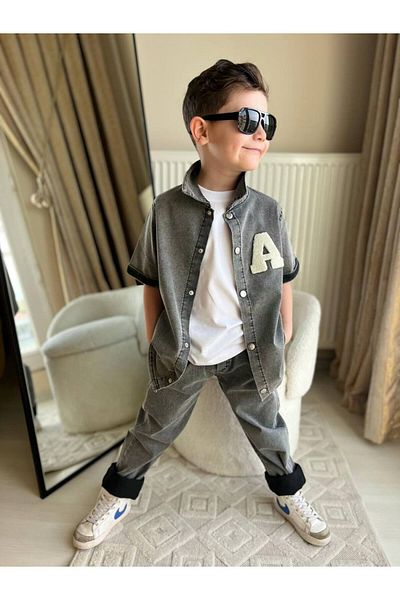 Kids Boy's 3-Piece Denim Shirt Pants T-Shirt Set