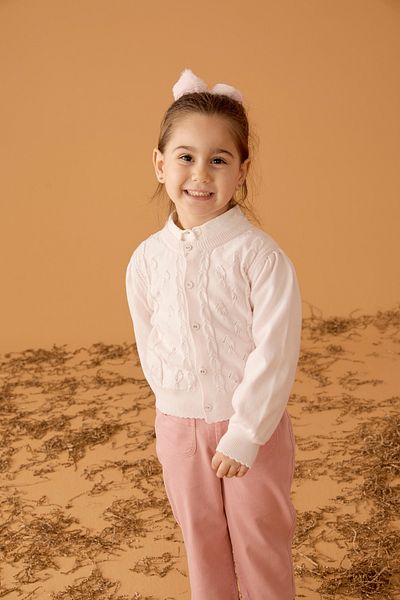 Patique Kids Pink Denim Pocket Cotton Girl's Trousers with Elastic Waist