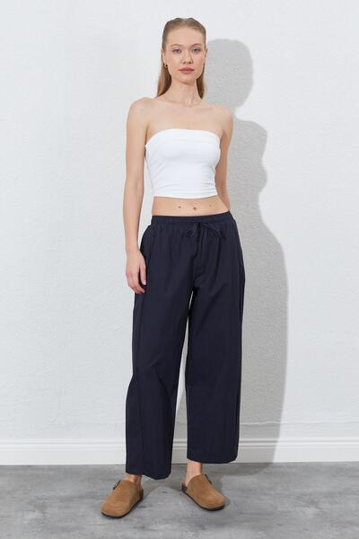 TENA Women's Black Casual Cut Pants with Elastic Waist and Hidden Pocket Detail