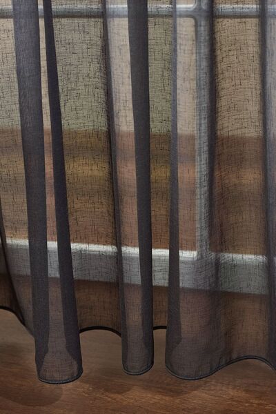 Elen's Natural KETEN Görünüm Ütü İstemez Kalın ANTRASİT Tül Perde Salon Yatak Odası Mutfak 1/3 Sık Pile FOL