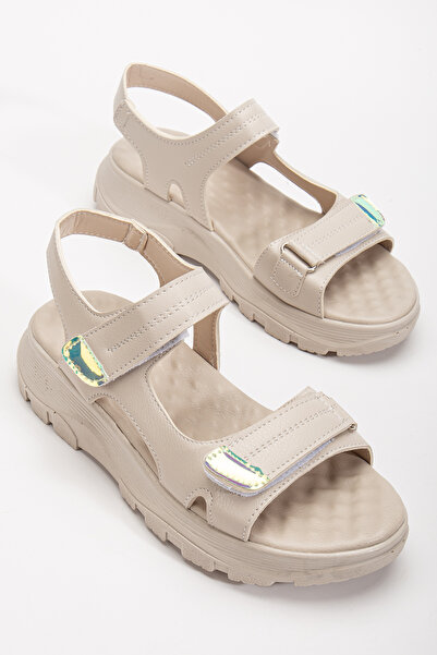 Tonny Black Women's Beige Poly Sole Double Strap Velcro Sandals