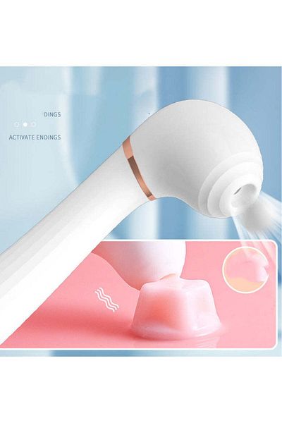 WildFashion Vibrator cu 2 capete, are functie de vibrare si de suctiune, Alb si Auriu, TOY557-2