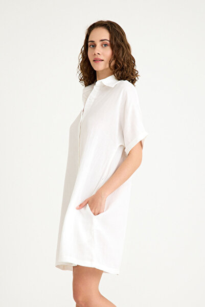 Miespiga Φόρεμα πουκάμισο μίντι μήκους από 100% βαμβακερό υφαντό με λεπτομέρεια με κουμπί