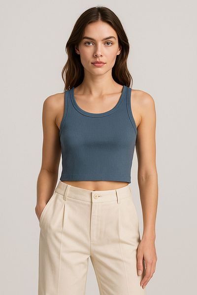 HNX Tricou de damă, din denim, din bumbac, cu bretele groase