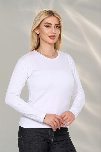 MODA Women's White Viscose Body Long Sleeve T-Shirt