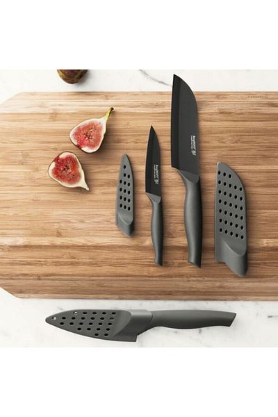 Berghoff Flux chef's knife, 13cm, protective sheath, Steel, Black