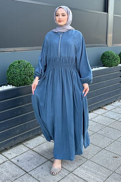 Ovn. Zippered Gathered Waist Modal Dress - Indigo