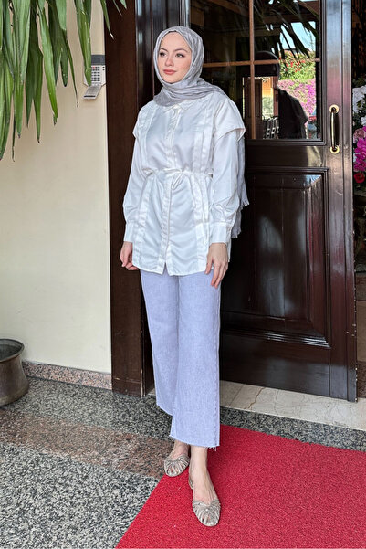 Ovn. Omuz Detaylı İpli Gömlek - Ekru