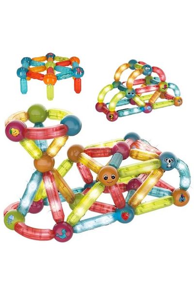 ideal STORE Magnetic Blocks idealStore StiksMag, 52 Elements, With Lights, Build Multiple Figures and Buildings