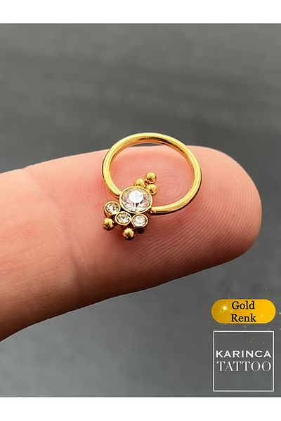 Karınca Piercing Jewelled Embroidered Elegant Tragus Ear Helix Septum Gold Color Ring Piercing
