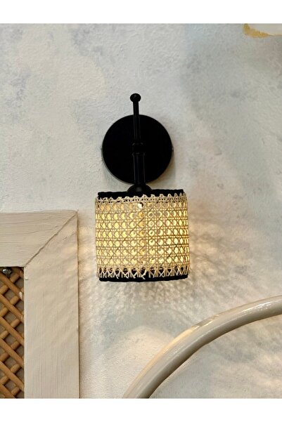 Maison Avf Hazeran & Rattan Siyah Duvar Aydınlatması Kablosuz Pilli Ledli Aplik