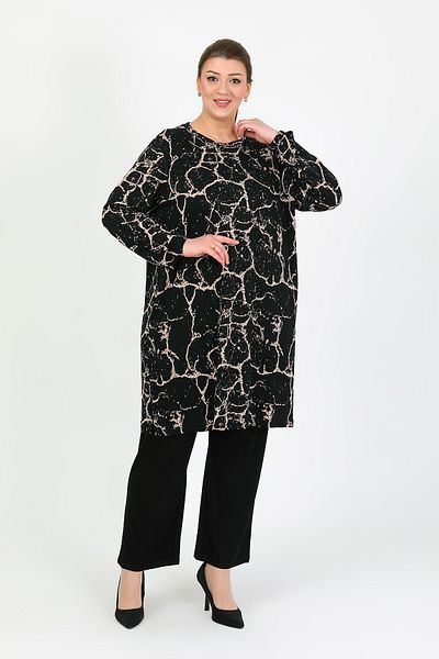 By Alba Collection طقم نسائي أسود متعدد الألوان من الليكرا مقاس كبير مكون من قطعتين
