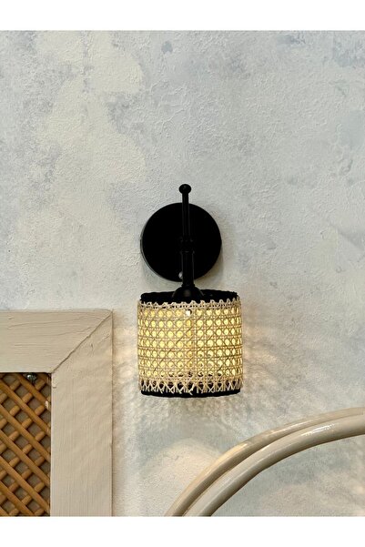 Maison Avf Hazeran & Rattan Siyah Duvar Aydınlatması Kablosuz Pilli Ledli Aplik
