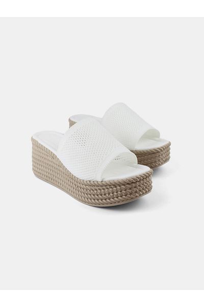 MAGGIO Women's White Wedge Heel Daily Knitwear Slippers