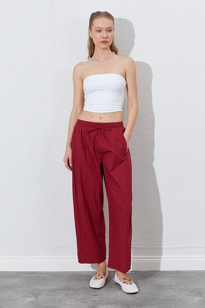 TENA Women's Burgundy Casual Cut Pants with Elastic Waist and Hidden Pocket Detail