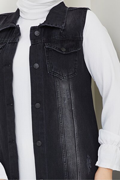 Bestenur Nesa Tasseled Denim Vest 1527 - Anthracite