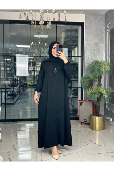 Zümra Tesettür Moda Yıldız Elbise-Siyah Siyah Beden 1-40-42