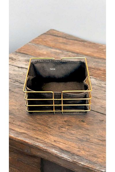 tafce Bread Basket Multi-Purpose Metal Box Luxury Gold Stainless Basket Black Fabric
