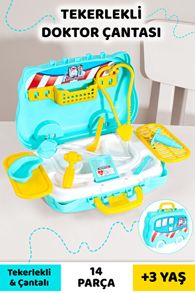 Meleni Toys 14 Parça Tekerlekli Oyuncak Doktor Seti - Çantalı Çocuk Hastane M...