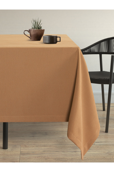 Demor Home Velvet Textured Cashew Color Carefree Tablecloth