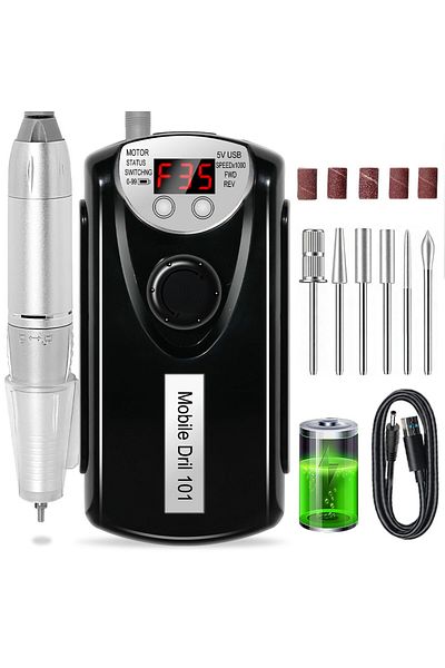 MOSKANY Usb Black 35000rpm Nail Drill Machine Professional Lathe Nail Milling Cutter Rechargeable Nail Art E