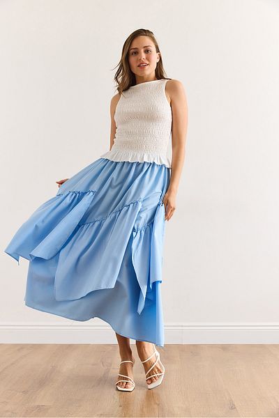 Olalook Women's Blue Elastic Waist Piece Skirt Etk-19000331
