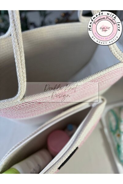 DOUBLE KNOT DESİGN Baby Pink Clutch Portfolio Bag, Evening Bag, Totebag, Women's Bag, Summer, Gift Baby Organizer