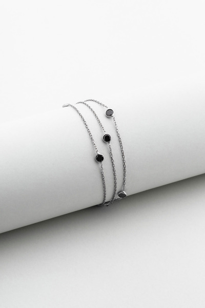 So CHIC... Üç Sıra Zirkon Taşlı 18 Ayar Beyaz Altın Kaplama 19 Cm Gümüş Bileklik