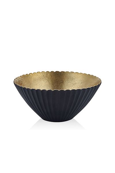 LAMEDORE Wavy Black Gold Decorative Large Bowl 30X30X13 cm