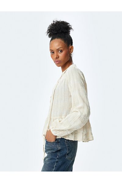 Koton beige stripe Mandarin Collar Blouse