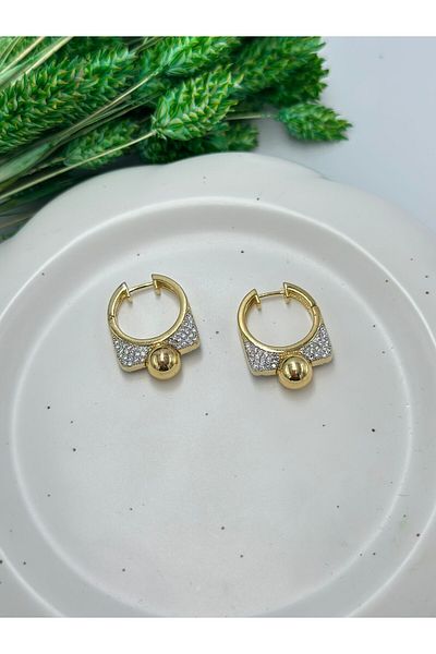 MyladyAccessoriess Topcuk and Zircon Stone Detail Hoop Earrings (Steel)