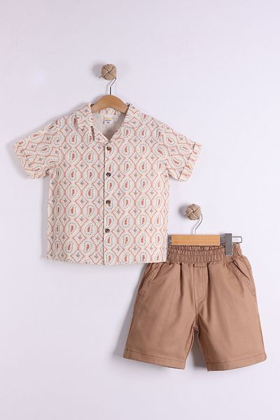 Pollito Boys' Woven Ethnic Patterned Shirt Shorts 2-Piece Set
