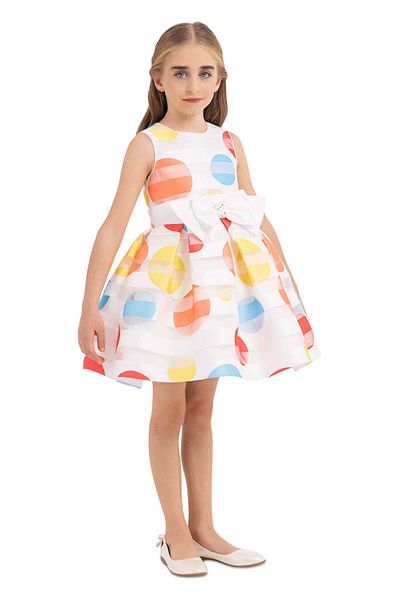 Pamina Rochie cu buline colorate, Pamina, - Fundă albă în talie, 33203 - 110 cm, Alb