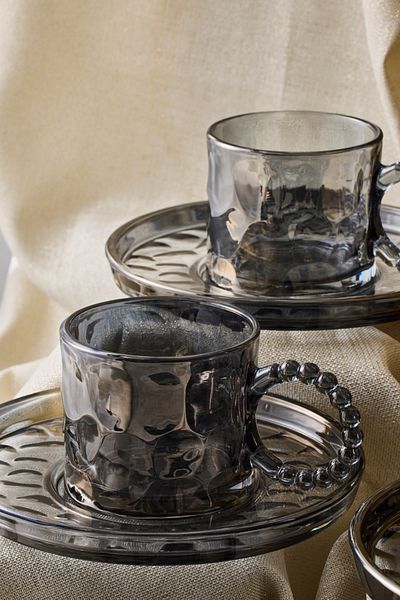 Perotti Ringo Stone Smoked 6-Piece Beaded Tea Cup with Handle