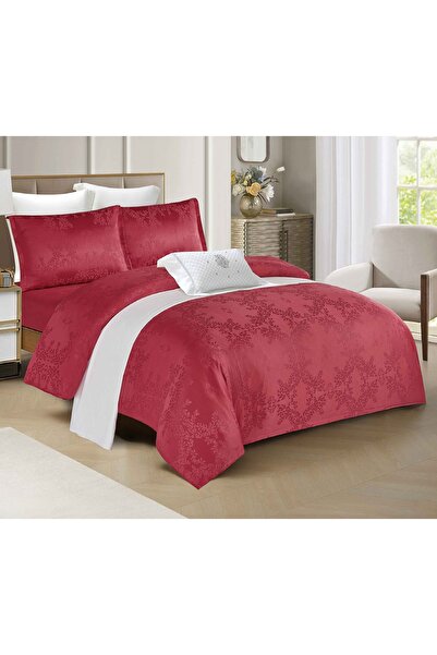 CHIRASO CHIRASO 4-Piece Satin Bedding Set, with Fitted Sheet 180x200, Elegant Design, burgundy red