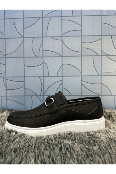 Anıl Ayakkabı BRN 650 Чоловічі чорні нубокові шкіряні черевики з пряжкою Comford для щоденного носіння, ортопедичні лофери