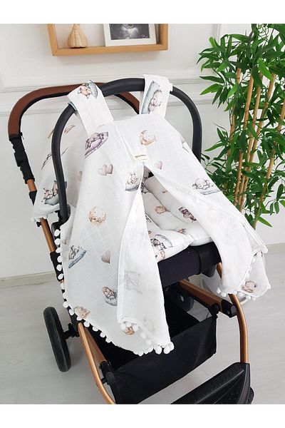 ilkimbebe Sleepy Friends Muslin Zippered Stroller Cover and Cushion