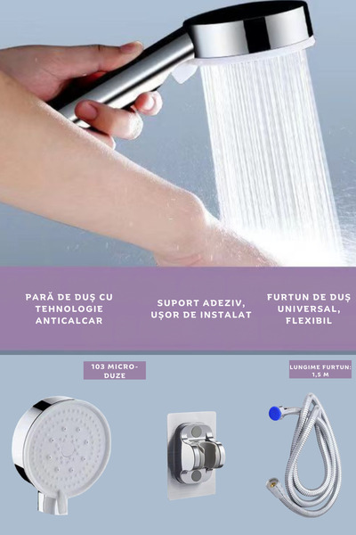 clickzu Set de duș cu 5 funcții: masaj, pulverizare, pulsații, ploaie și mod mixt, montare fără unelte