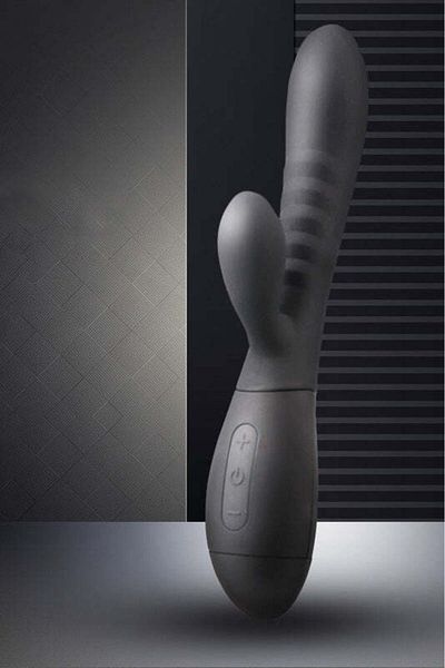 WildFashion Vibrator dual cu striatii, pentru stimulare vaginala si clitoridiana, Negru, TOY437-1
