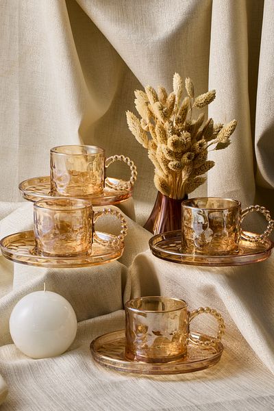 Perotti Ringo Stone Amber 6-Piece Beaded Teacup with Handle